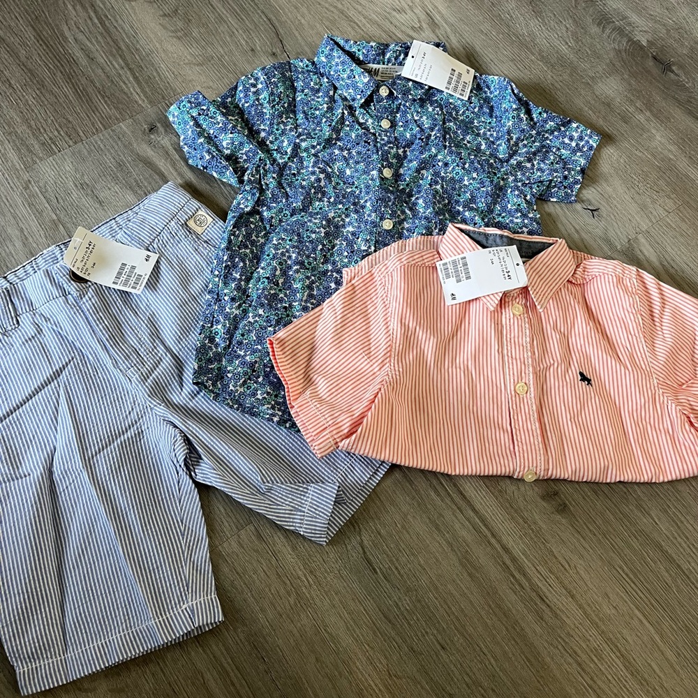 H&M NWT toddler boys bundle - 2 cotton shirts - 1 pair of shorts